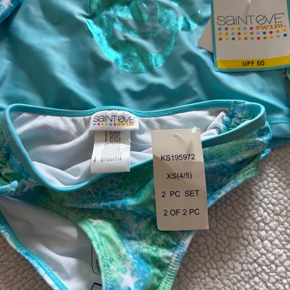 Saint Eve Girls' Turquoise Mermaid Rash Guard Bikini Set - Picture 3 of 5